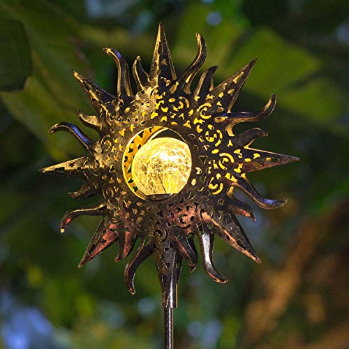 HOMEIMPRO Large Sun Solar Lights Garden Outdoor,Crackle Glass Stake Lights,Waterproof LED Lights for Garden,Lawn,Patio Decor, Christmas Gift