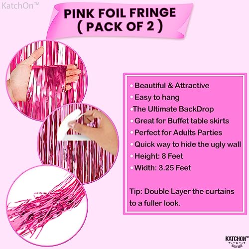 KatchOn, Pink Backdrop for Pink Party Decorations - XtraLarge 6.4x8 Feet, Pack of 2 | Pink Foil Fringe Curtain | Pink Fringe Backdrop for Pink Streamers Party Decorations, Pink Birthday Decorations