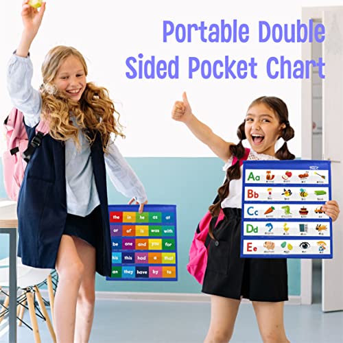 Desktop Pocket Chart, 120 Dry-Erase Double Sided Cards Includes 26 Letters with Images and 120 First Words, Self-Standing Tabletop Pocket Chart for Kids Teacher Classroom Home Use (13 X 12inch)