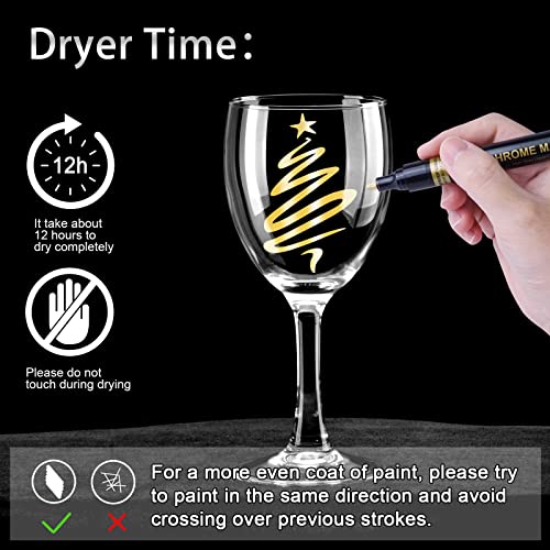 6Pcs Liquid Mirror Chrome Markers, Silver & Gold Oil-based Permanent Chrome Mirror Paint Pens for Model Painting, Repairing, Marking or DIY Art Projects, Waterproof Reflective Gloss Metallic Markers