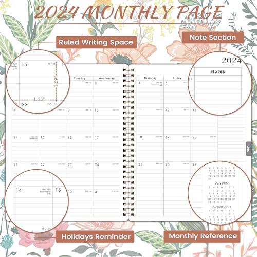 2024 Planner – Jan.2024 – Dec.2024, Planner 2024, 8" x 10", 2024 Calendar Planner with Weekly ＆ Monthly Spread, Tabs, Twin-Wire Binding, Thick Paper, Flexible Cover, Check Boxes as To-do List ＆ Notes