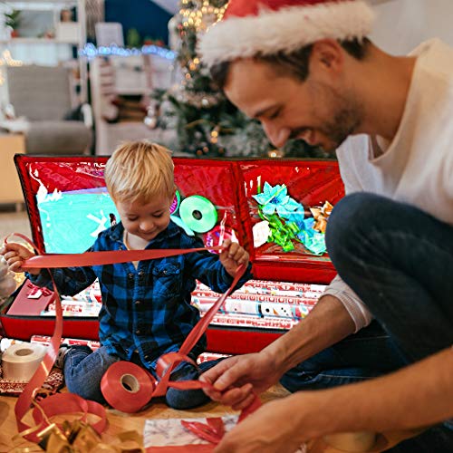 Primode Wrapping Paper Storage Container | Gift Wrap Organizer Under Bed | 41”x14”x6” | Fits 18-24 Rolls Up to 40” | Durable 600D Oxford Material | Box Holder with Pockets for Ribbon, Bows and Accessories (Red)