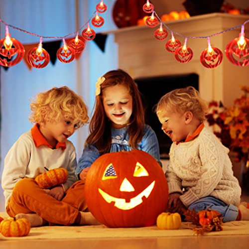 Halloween Pumpkin String Lights Battery Operated 10Ft 20 LED Orange Pumpkins Fairy Light 2 Modes Indoor Outdoor Twinkle Spooky Decorations for Halloween Thanksgiving Fall Bedroom Fireplace Party Patio