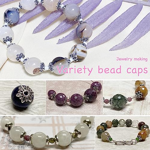 Antique Silver Spacer Bead Caps Bali Style Mixed Tibetan Silver Flower Beads Caps for Bracelet Necklace Earrings Jewelry Making Supplies Findings 600Pcs