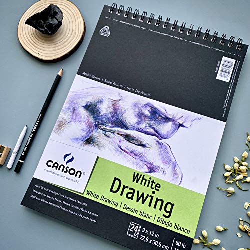 Canson Artist Series Drawing Paper, Wirebound Pad, 9x12 inches, 24 Sheets (80lb/130g) - Artist Paper for Adults and Students - Charcoal, Colored Pencil, Ink, Pastel, Marker