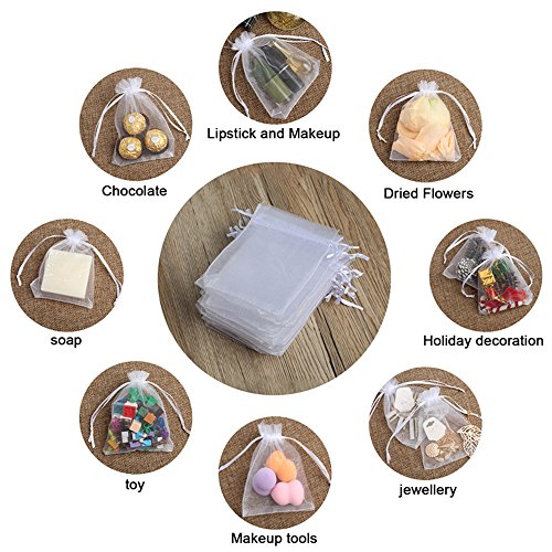 Hopttreely 100PCS Premium Sheer Organza Bags, White Wedding Favor Bags, 4x4.72 Jewelry Gift Bags for Party, Jewelry, Christmas, Festival, Bathroom Soaps, Makeup Organza Favor Bags Wrapping Supplie