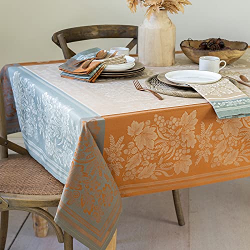 Benson Mills Harvest Gathering Heavyweight Engineered Jacquard Fabric Table Cloth Décor for Fall, Harvest and Thanksgiving Tablecloth (Gathering Taupe, 52" x 70" Rectangular)