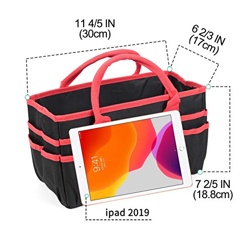 JJRING Craft and Art Organizer Tote Bag - 600D Red Nylon Fabric Art Caddy with Pockets - for Art, Craft, Sewing, Medical, and Office Supplies Storage