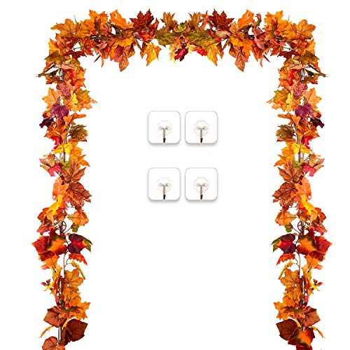 DearHouse 2 Pack Fall Garland Maple Leaf, 5.9Ft/Piece Hanging Vine Garland Artificial Autumn Foliage Garland Thanksgiving Decor for Home Wedding Fireplace Party Christmas
