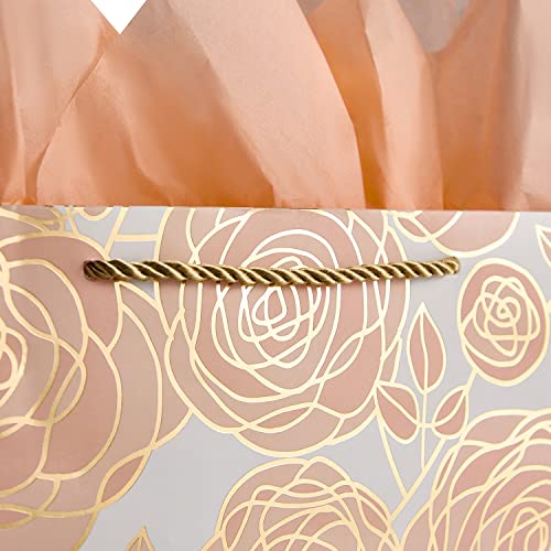 SUNCOLOR 13" Rose Gold Large Gift Bag with Card and Tissue Paper