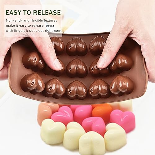JOERSH Silicone Chocolate Molds for Fat Bombs Snacks & Truffles, 5PCS 93-Cavity Caramel Hard Candy Mold (Square, Round, Heart, Star, Flower Shapes)