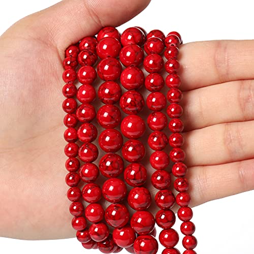 60pcs 6mm Natural Stone Beads Red Turquoise Beads Energy Crystal Healing Power Gemstone for Jewelry Making, DIY Bracelet Necklace