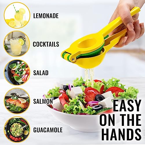 Zulay Metal 2-In-1 Lemon Squeezer Manual - Sturdy, Max Extraction Hand Juicer Lemon Squeezer Gets Every Last Drop - Easy to Clean Manual Citrus Juicer - Easy-to-Use Lemon Juicer Squeezer-Yellow/Green