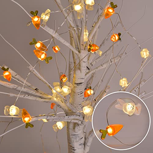 Easter Decorations 13FT 50LEDs Bunny Carrot String Lights Battery Operated, Easter Decor Spring Rabbit Fairy Lights with 8 Modes for Home Indoor Outdoor Easter Basket Eggs Party Seasonal Bedroom Decor