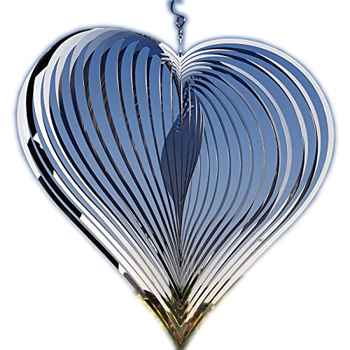 DJUAN Wind Spinner Outdoor Metal Decorations,Silver Heart Wind Spinners for Yard and Garden,Stainless Steel Wind Chimes for Outside Decor,Birthday Gifts for Mom,Mother's Day,Aunt Gifts