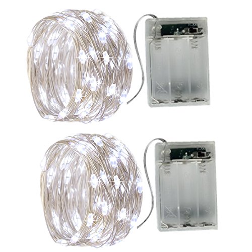 BXROIU 2 x20LEDs Fairy Lights Battery Operated, Silver Wire 2 Mode Chains String Lights for Bedroom Christmas Party Decoration (Cool White, 6.6)