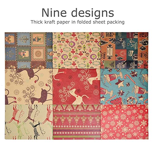 SmoTecQ Christmas Gift Wrapping Paper, Made from Recycled Kraft Paper, 10 Pack 70X50CM Folded Sheets with 10 Gift Tags