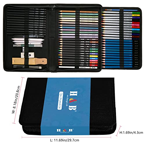 H & B 72PCS Drawing Supplies Sketching Set,Art Kit include Drawing & Colored Pencils for Adults Artists Kids.Pro Art Sketch Supplies with Sketchpad,Watercolor & Metallic Pencils