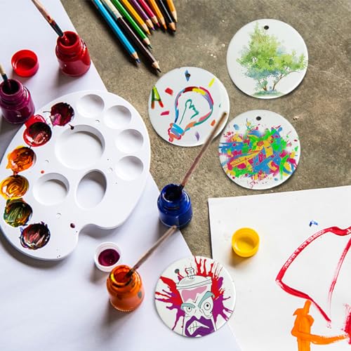 Sublimation Ceramic Ornaments Sublimation Ornament Blanks Bulk Ceramic Discs Ornament for Heat Press Printing White Round Porcelain Ornament Personalized Xmas Tree Ornament (White-12PC)