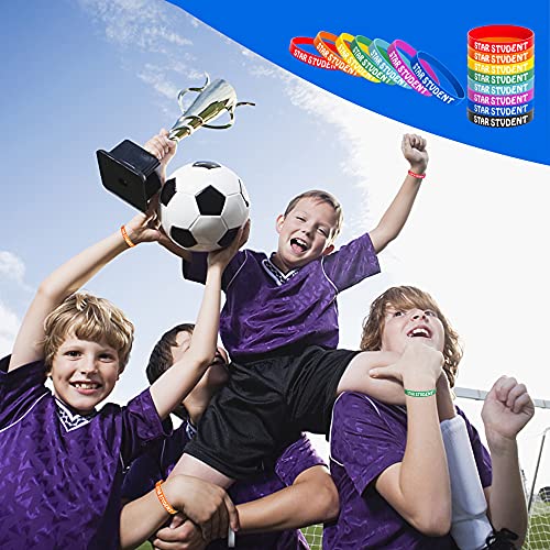 Wehhbtye 24PCS Star Student Wristbands-Color Star Student Silicone Bracelets,Star Student rubber Bracelets for School Classroom Teacher Recognition Award, Sports Office Education Activities Kids