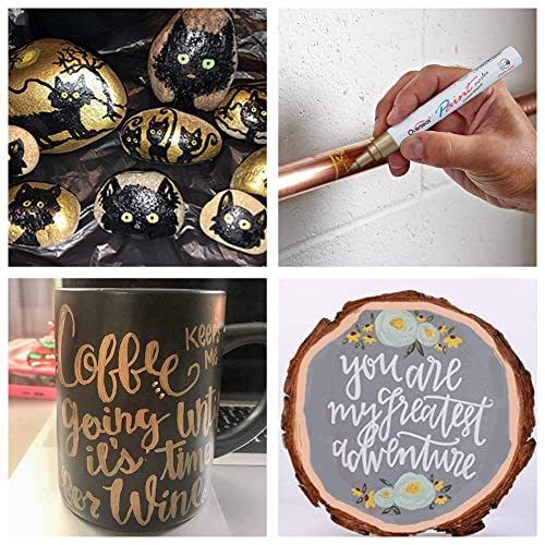 Permanent Paint Pens White Markers - 2 Pack Single color Oil Based, Medium Tip, Quick Drying and Waterproof Marker Pen for Metal, Rock Painting, Wood, Fabric, Plastic, Canvas, Mugs