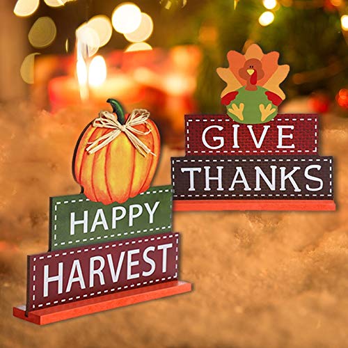 MorTime 4 Pack Thanksgiving Themed Table Centerpiece Signs, Wood Pumpkin Table Decor Harvest Autumn Glittery Pumpkins Table Topper for Home Office Thanksgiving Decorations