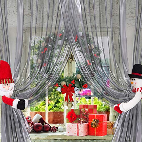 Ogrmar 2 Pack Christmas Curtain Buckle Doll Santa & Snowman Creative Curtain Tieback Hold Back Fastener,Christmas Wine Bottle Topper for Xmas Holiday Home Window Decoration (Red and White)