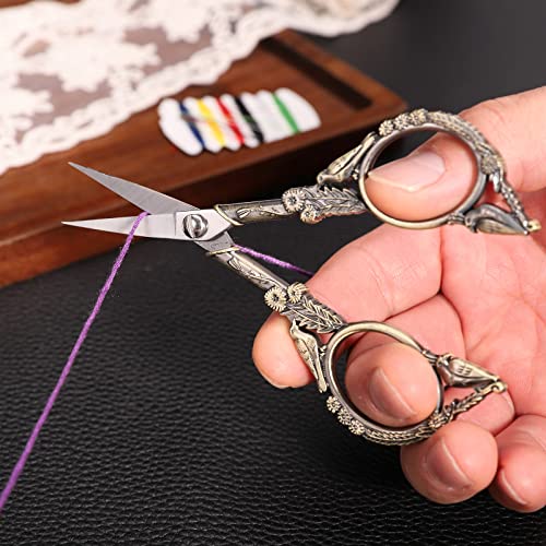 YOUGUOM Embroidery Scissors, Small Sharp Pointed Sewing Scissors for Craft Cross Stitch Needlework Artwork Knitting Thread Yarn Detail Cutting Tools, 4.6in Little Bronze Bird Scissor