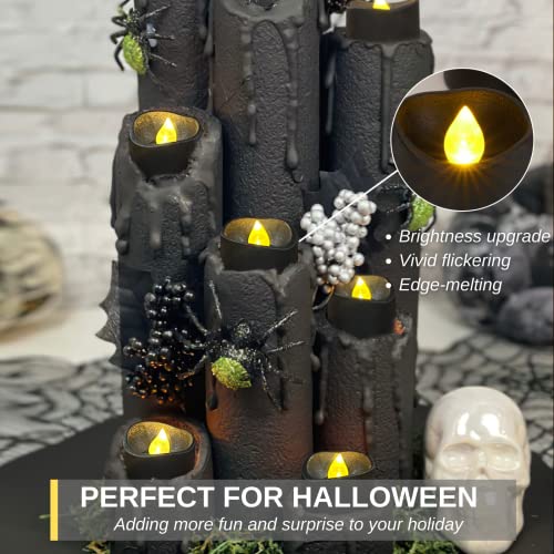 Homemory 24-Pack Black Tea Lights Candles Battery Operated, Halloween Candle Tea Lights, Flameless Flickering Black Candles, Ideal for Holiday Decor, Theme Party, Dia 1-2/5" x H 1-1/4''