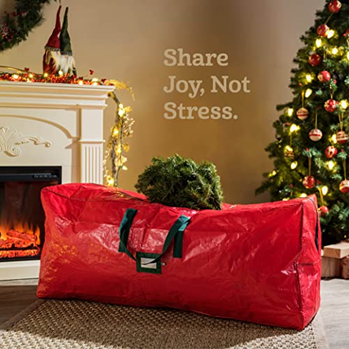 Zober Large Christmas Tree Storage Bag - Fits Up to 9 ft Tall Holiday Artificial Disassembled Trees with Durable Reinforced Handles & Dual Zipper - Waterproof Material Protects from Dust and Moisture (Red)