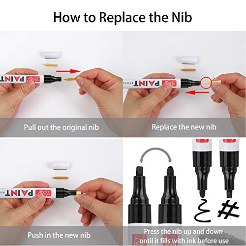 Black Paint Pens for Rock Painting, Stone, Ceramic, Metal, Glass, Wood, Fabric, Canvas, 6 Pack Permanent Oil Based Paint Markers, Medium Tip, 2 Extra Chisel Tips, High Volume Ink, 2X Lifespan