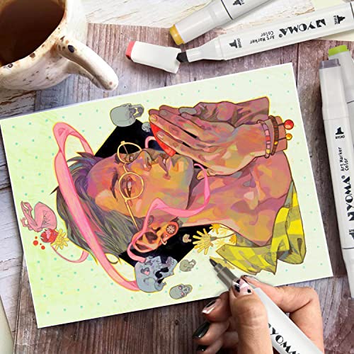 Y YOMA 60 Colors Alcohol Markers Dual Tip Markers Art Markers Set, Unique Colors (1 Marker Case) Alcohol-based Ink, Fine & Chisel, White Penholder
