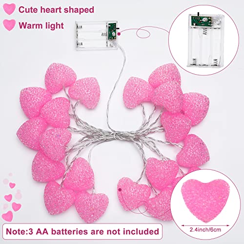 Mudder 16 Feet/ 5 m 20 LED Heart String Lights Valentine's Day Heart Plastic Light Set Battery Operated Fairy String Lights for Valentines, Wedding, Christmas, Birthday Party Decor (Pink)