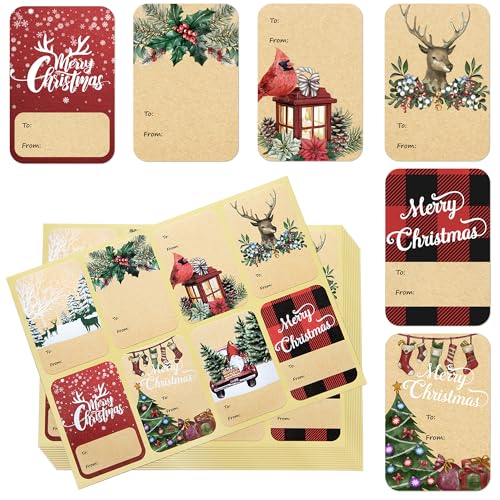 DreamBuilt 120pcs Christmas Gift Tags Stickers Self Adhesive - 2"x3" Christmas Name Tags for Gifts Festival - to from Gift Tag Stickers for Presents