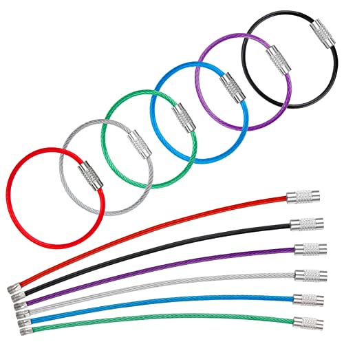 Uniclife 4 Inch Wire Keychain Cable in 6 Assorted Colors Large Stainless Steel Key Ring Loop Holder for Outdoor Hiking Heavy Duty Connectable Luggage Tag Keeper for Sport and Travel, 12 Pack