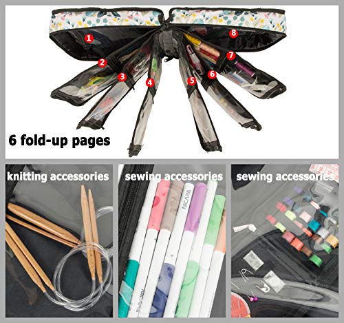 PACMAXI Sewing Accessories Storage Bag, Knitting, Craft Tools and Accessories Organizer, Roomy Carrying Bag for Sewing Tools and Accessories (Flower with Beige Background)