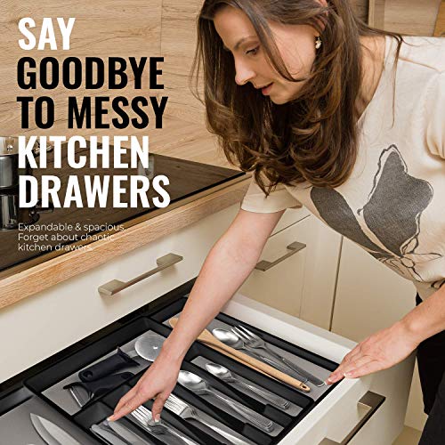 ELTOW Expandable Silverware Drawer Organizer, 8 Compartment Non-Slip & Adjustable Silverware Trays For Kitchen Drawers, Kitchen Organization for Utensils, Cutlery, Flatware Storage - Black