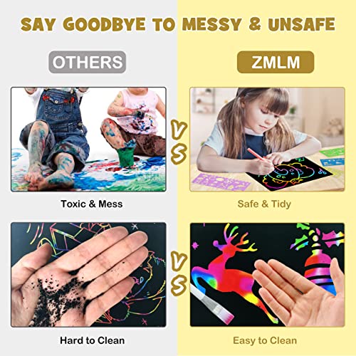 ZMLM Rainbow Scratch Paper Kit: 117Pcs Magic Art Craft Stuff Supplies Black Drawing Pad for Age 3-12 Kids Children Girl Boy DIY Toy Activity Educational|Party Faver|Christmas Birthday Gifts