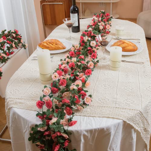 MARTINE MALL Flower Garland Rose Vines, 5 Strands 41Ft Flowers Vines for Bedroom, Rose Flower Garland Decoration, Pink Rose Floral Garland for Room Table Birthday Wedding Party Garden Wall Decor