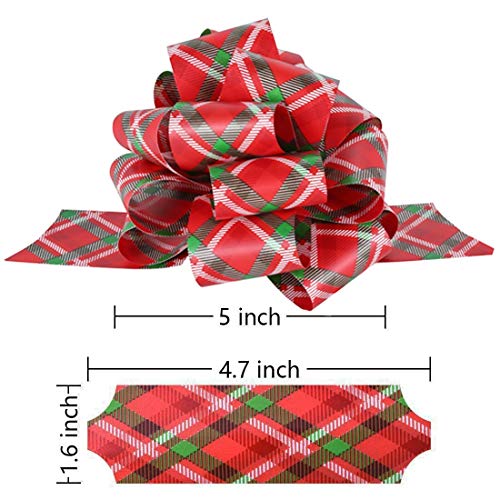 PintreeLand 12PCS Christmas Gift Bows, 5” Xmas Wrap Pull Bows with Ribbon Wrapping Accessory for Present, Florist, Bouquet, Basket Decor, Easy to Assemble