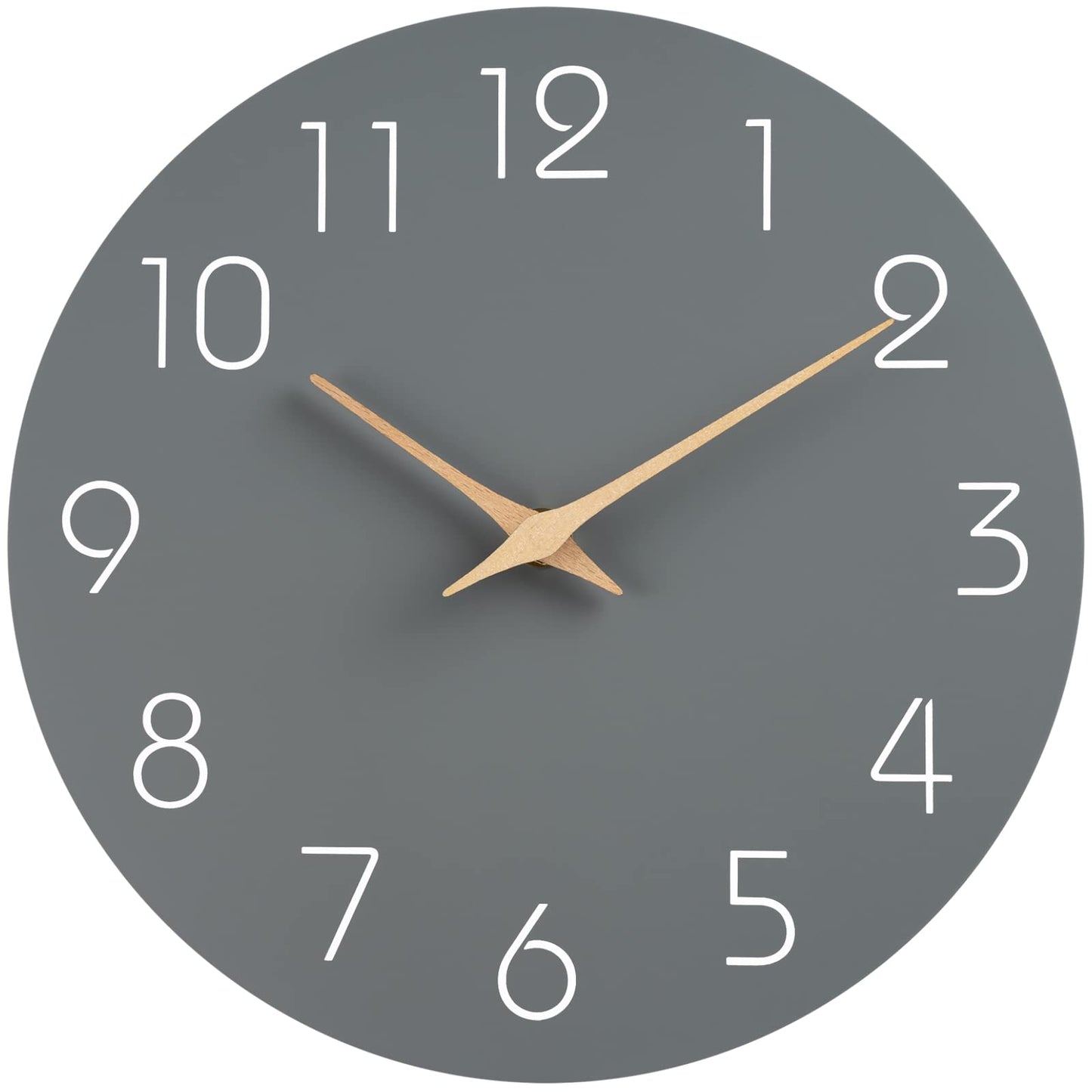 Mosewa Wall Clock 14 Inch Wall Clocks Battery Operated Silent Non-Ticking, Simple Modern Wood Clock Decorative for Bedroom, Living Room, Kitchen, Home Office (Gray)