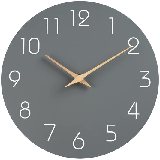 Mosewa Wall Clock 14 Inch Wall Clocks Battery Operated Silent Non-Ticking, Simple Modern Wood Clock Decorative for Bedroom, Living Room, Kitchen, Home Office (Gray)