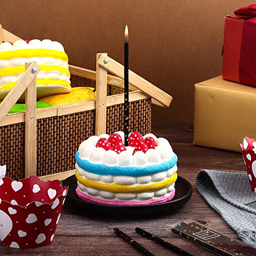 Threlaco 24 Pieces Birthday Candles Long Thin Cake Candle Cupcake Candles for Birthday Wedding Anniversary Graduation Retirement Party Decoration (Black Gold)