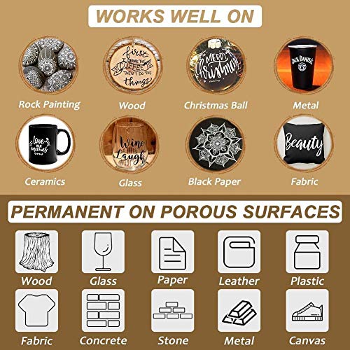 NAWOD Black Paint Pens - 6 Pack Acrylic Black White Permanent Markers, Acrylic Paint Pens for Rock Painting, Wood, Metal, Stone, Ceramic, Glass, Graffiti, Paper, Drawing. Water-based Medium Tip