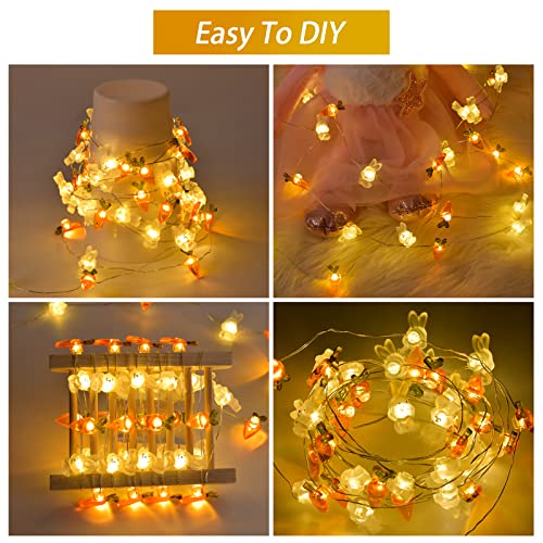 Easter Decorations 13FT 50LEDs Bunny Carrot String Lights Battery Operated, Easter Decor Spring Rabbit Fairy Lights with 8 Modes for Home Indoor Outdoor Easter Basket Eggs Party Seasonal Bedroom Decor