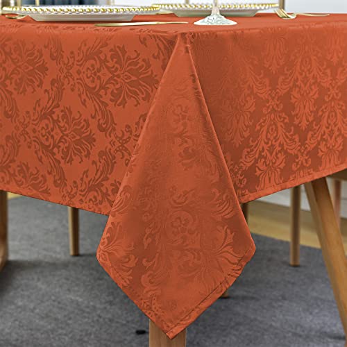 SASTYBALE Rectangle Tablecloth - 52 x 70 Inch Rust Cream Spill Wrinkle Proof Damask Table Cloth, Fall, Harvest, Thanksgiving Tablecloths, Soft Polyester Oblong Table Cover for Kitchen Parties