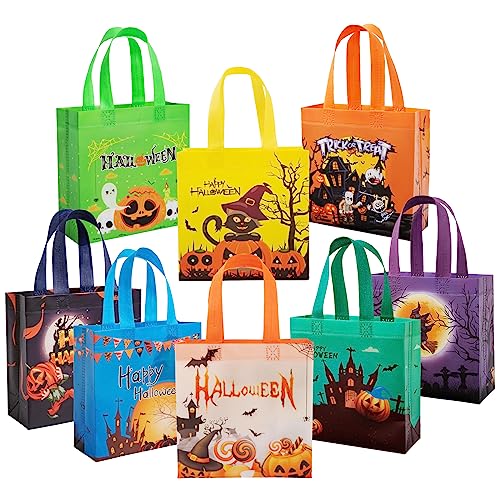YANGTE 8 Pack Halloween Bags Trick or Treat Bags, Reusable Non-Woven Halloween Tote Bags with Handles - Ideal Gift Bags for Halloween, Halloween Supplies, Trick or Treat Halloween Party Favor Bags
