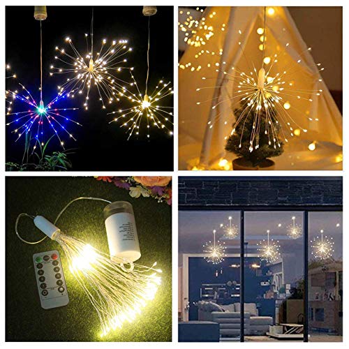 FOOING 4 Pack Firework Lights Led Copper Wire Starburst String Lights 8 Modes Battery Operated Fairy Lights with Remote,Wedding Christmas Decorative Hanging Lights for Party Patio Garden Decoration