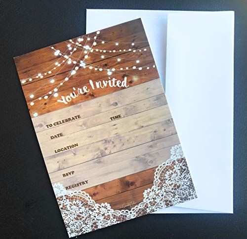 25 rustic invitations & 25 envelopes for wedding, bridal shower, birthdays, engagements, bachelorettes This barn rustic invite style is also great for housewarming, retirement & rehersal parties.