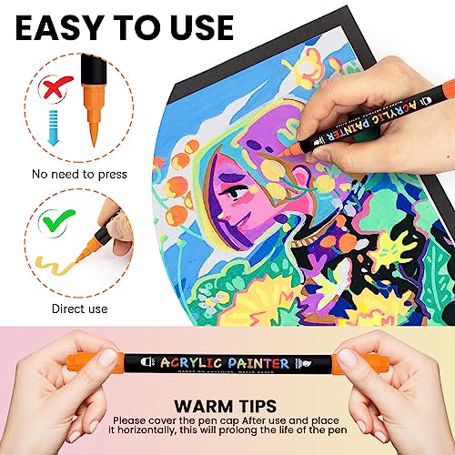 Tesquio Paint Pens, 18 Colors Acrylic Paint Pens Paint Markers, Dual Tip Pens With Medium Tip and Brush Tip for Rock Painting, Wood, Ceramic, Fabric, Canvas, Easter Eggs, Pumpkin Kit, DIY Crafts